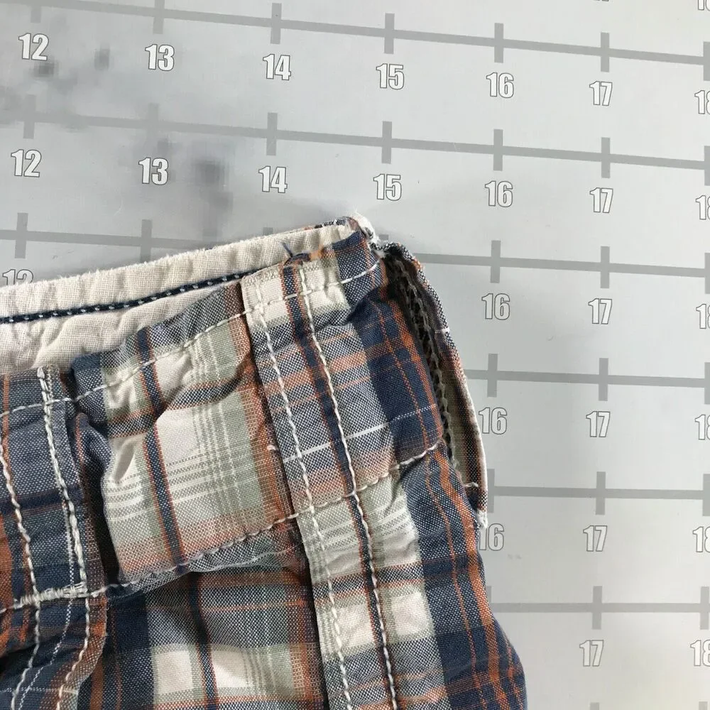 American Eagle Shorts Mens 30 Blue Orange White Plaid Longer Length - Picture 2 of 10